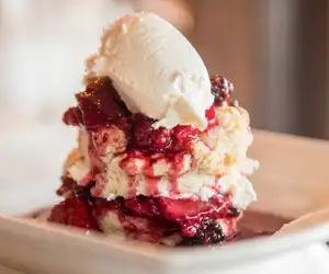 Fresh berry dessert at John's cafe. 